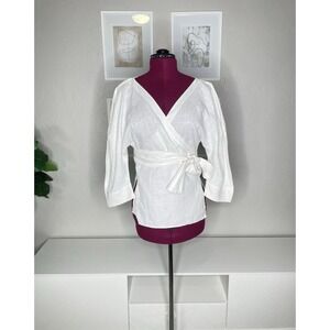 Mara Hoffman Top Women's S Puff Sleeve Wrap Cream Minimalist